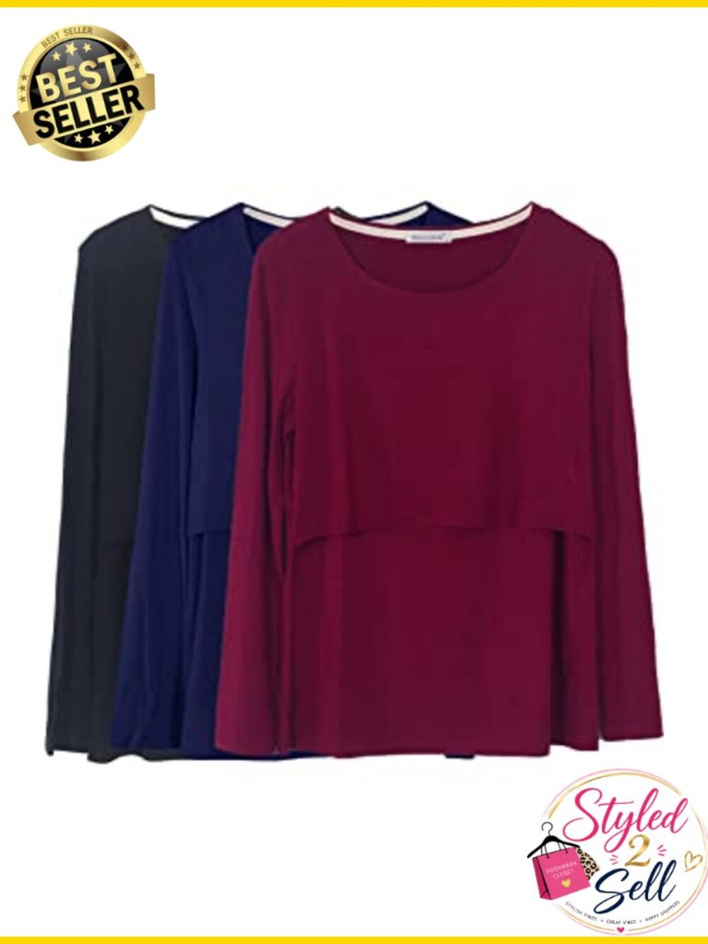 Smallshow Women's Long Sleeve Nursing Tops Breastfeeding Shirts 3 Pack